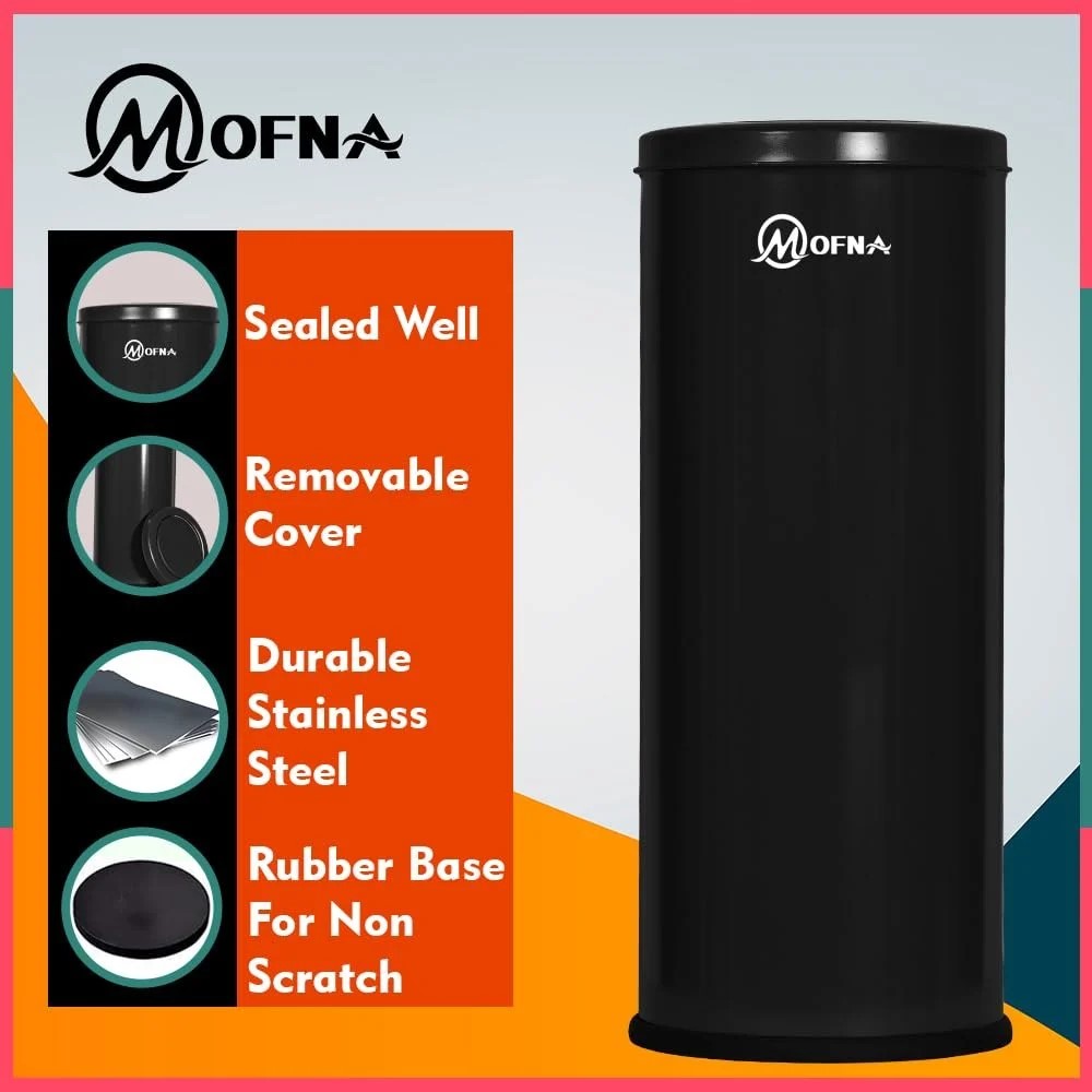 Mofna Stainless  Steel Black Long Swing Dustbin 18 Liter