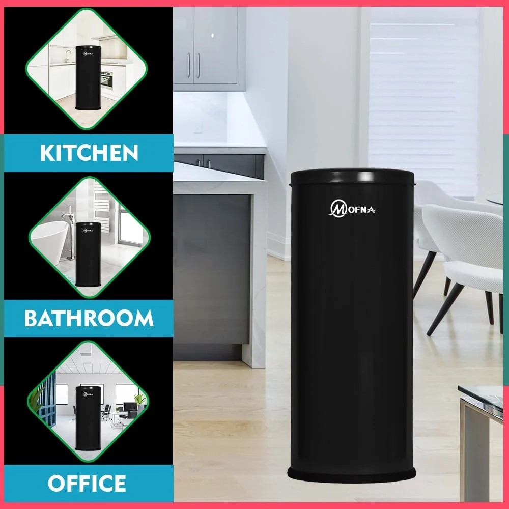 Mofna Stainless  Steel Black Long Swing Dustbin 18 Liter