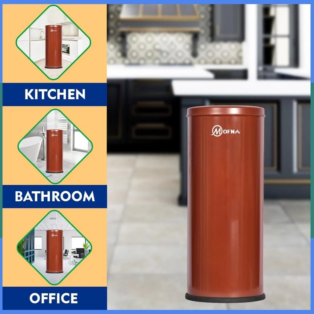 Mofna Stainless Steel Brown Long Swing Dustbin 22 Liter