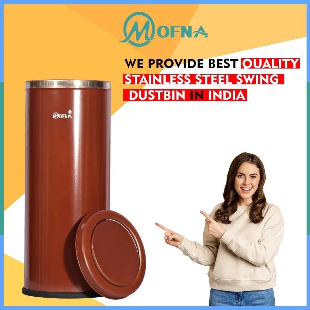 Mofna Stainless Steel Brown Long Swing Dustbin 22 Liter