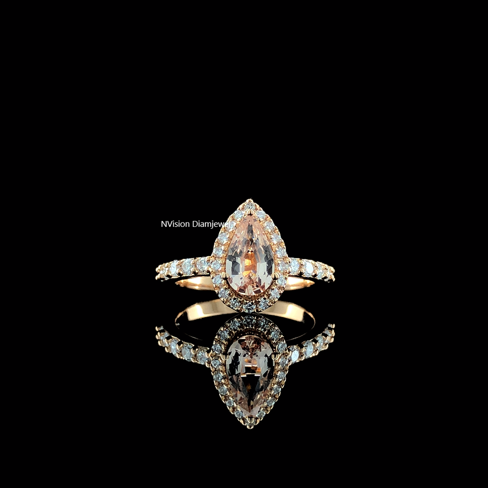 Rose Gold Pear Cut Morganite Gemstone with Labgrown Diamonds Halo Ring