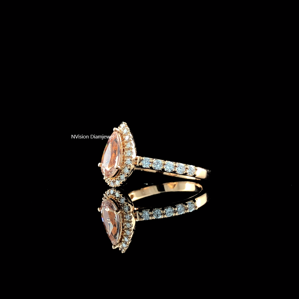 Rose Gold Pear Cut Morganite Gemstone with Labgrown Diamonds Halo Ring