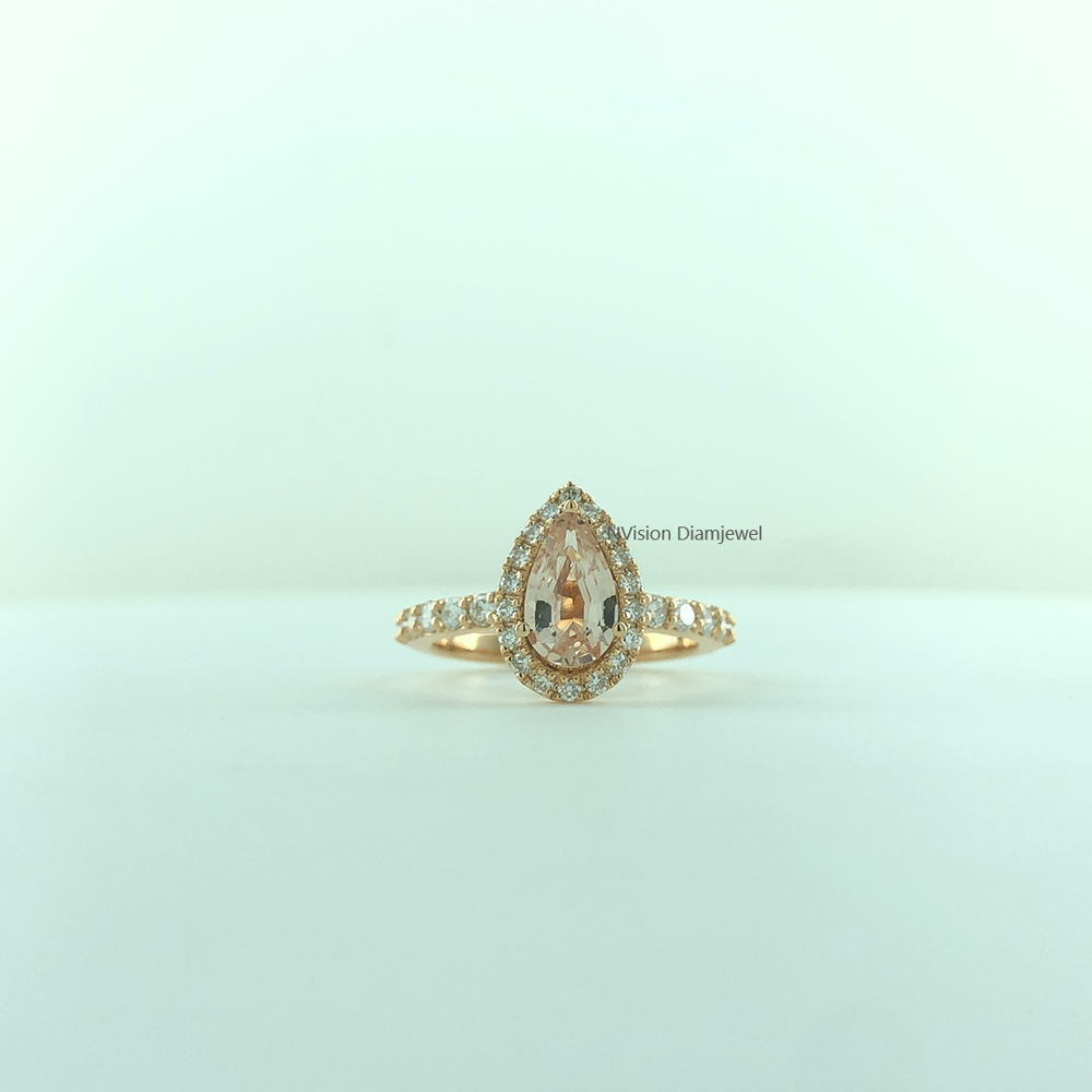 Rose Gold Pear Cut Morganite Gemstone with Labgrown Diamonds Halo Ring