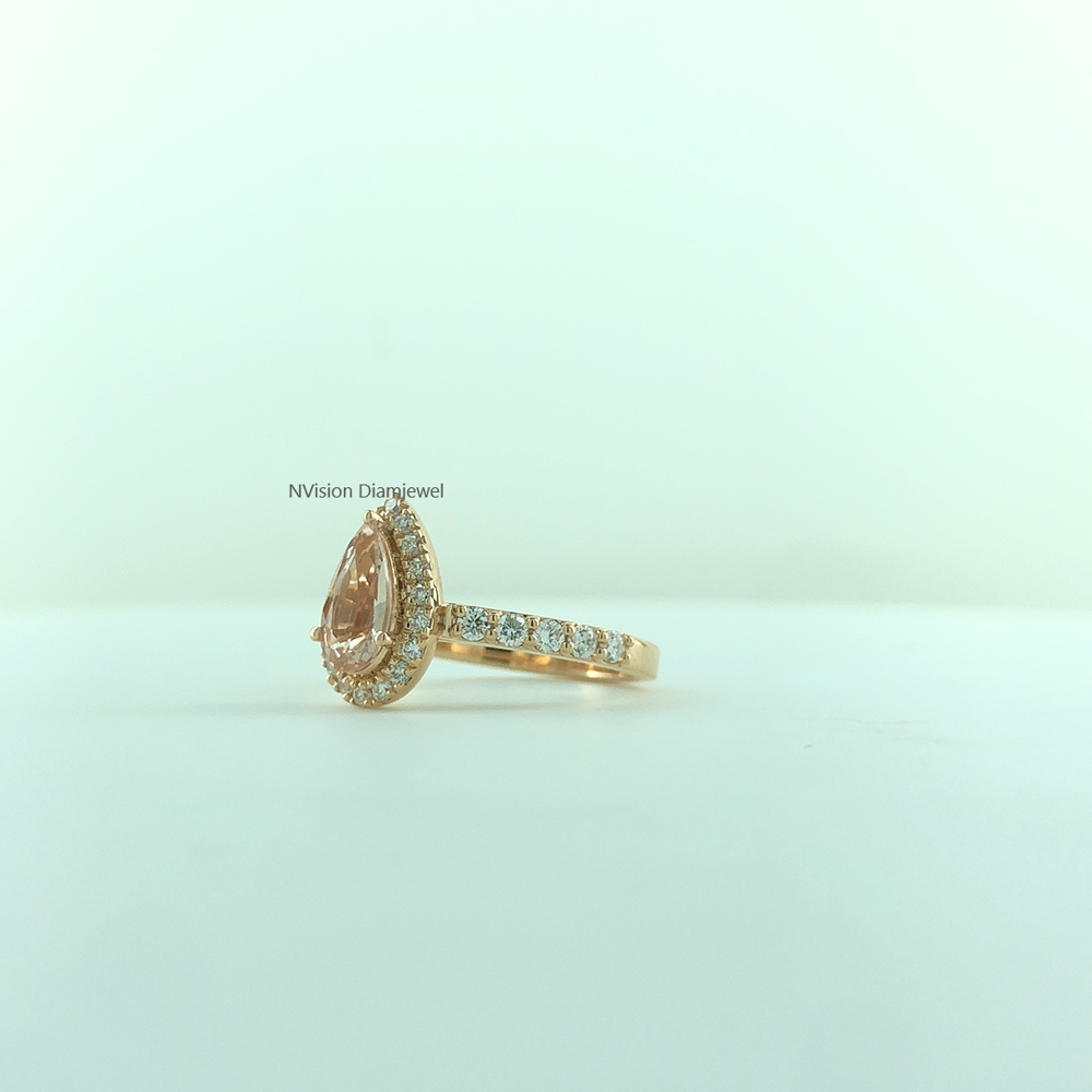 Rose Gold Pear Cut Morganite Gemstone with Labgrown Diamonds Halo Ring