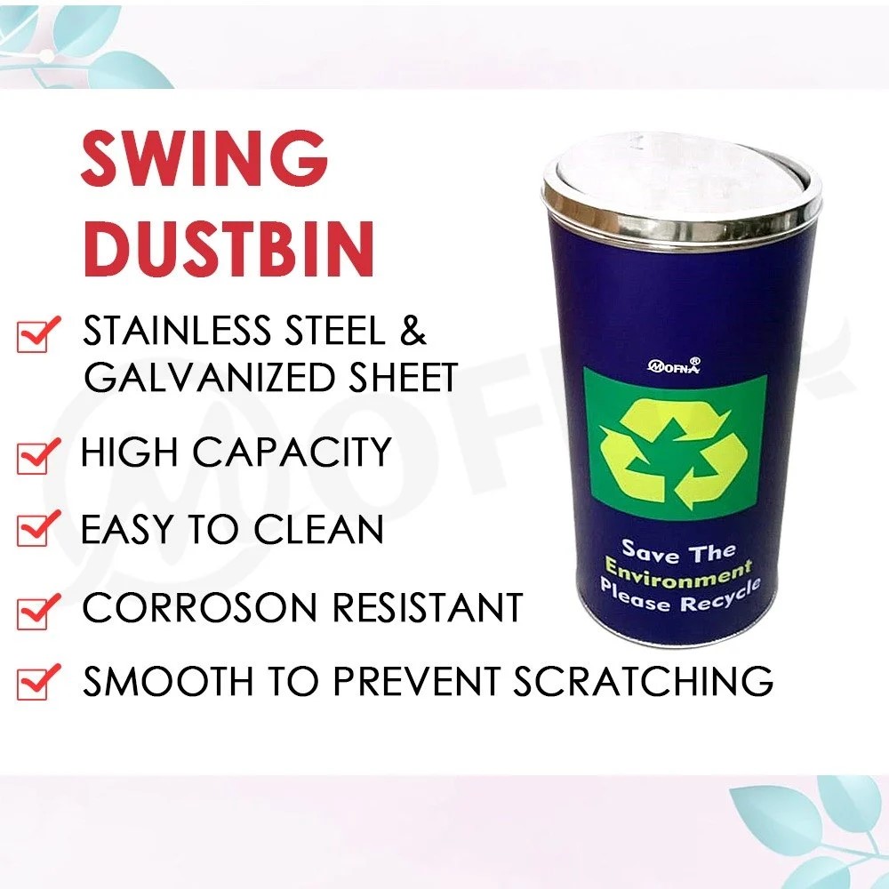 Mofna Stainless Steel Swing Dustbin With vinyl sticker Dustbin 50 Liter