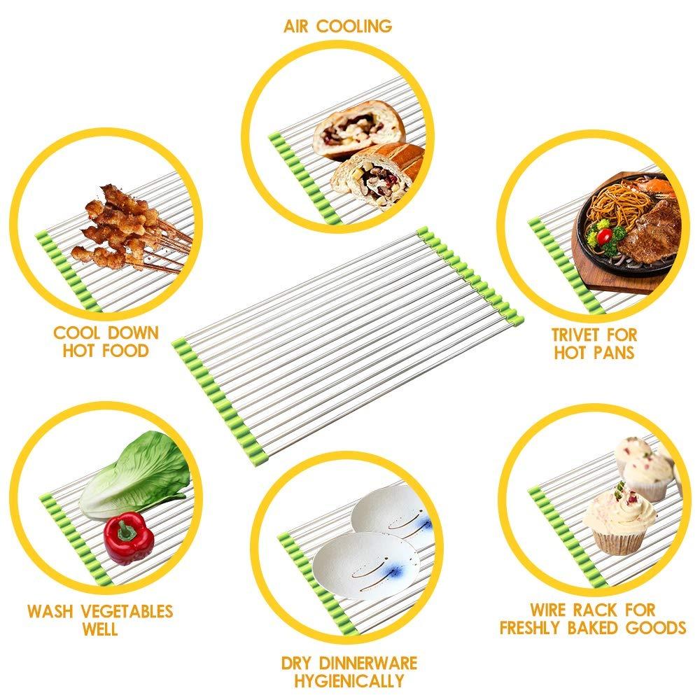 FOLDABLE DRAIN RACK KITCHEN SINK ROLL UP DISH DRYING RACK PORTABLE DISH RACK