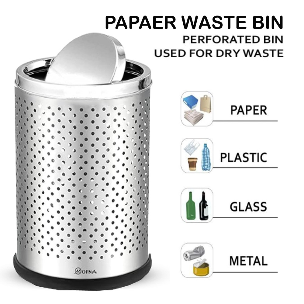 Mofna Stainless Steel Swing Perforated Dustbin 10 Liter
