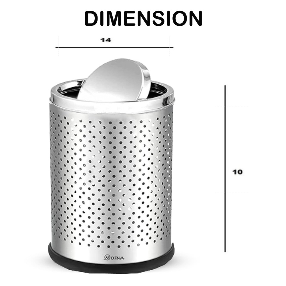 Mofna Stainless Steel Swing Perforated Dustbin 10 Liter