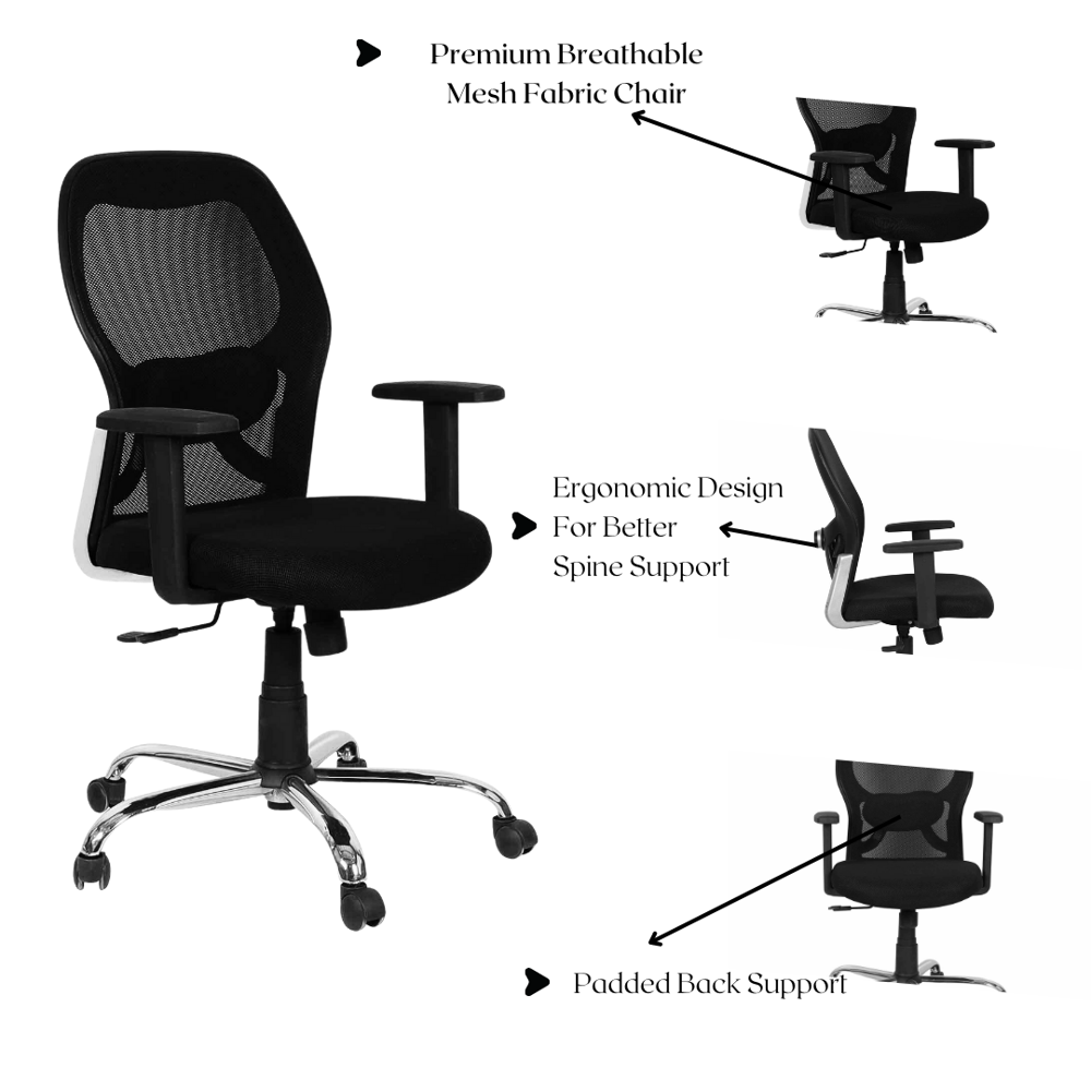 Gravity Mid Back Mesh Fabric Revolving Office Chair Black 