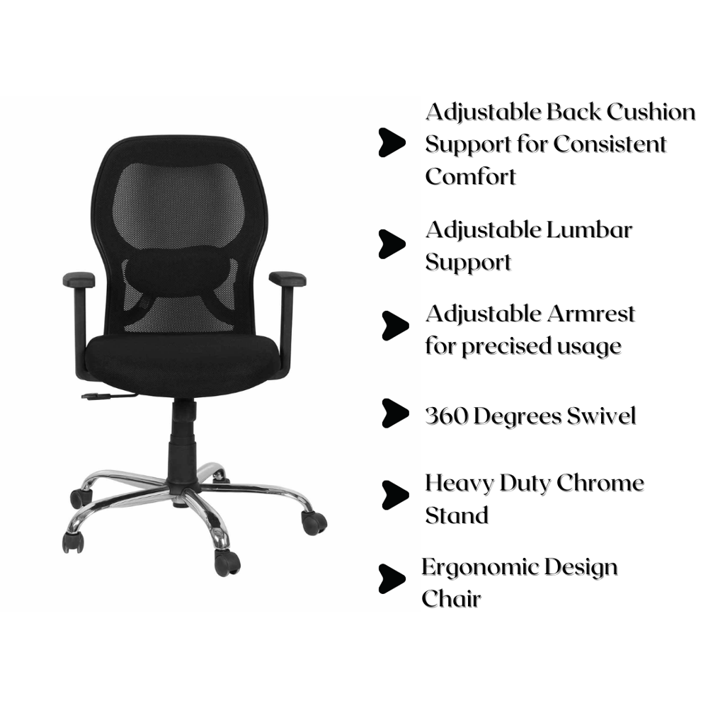 Gravity Mid Back Mesh Fabric Revolving Office Chair Black 