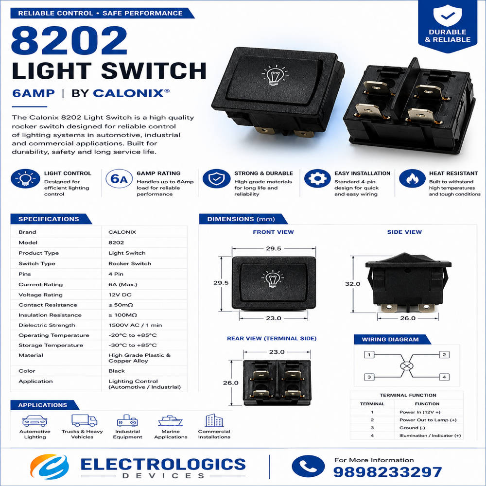 Rocker Switch 8202 Light 6Amp