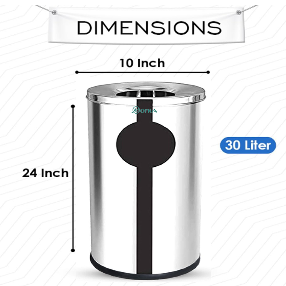 Mofna Stainless Steel Silver Ashcan Dustbin 22 Liter