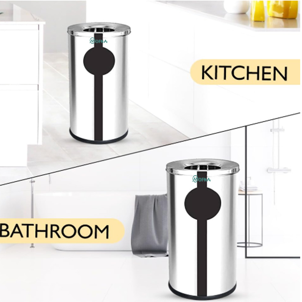Mofna Stainless Steel Silver Ashcan Dustbin 22 Liter