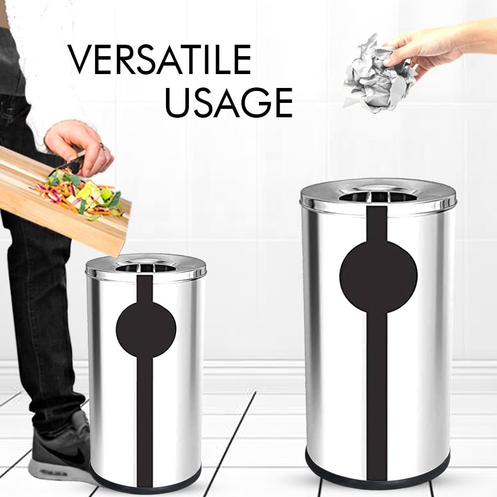 Mofna Stainless Steel Silver Ashcan Dustbin 22 Liter