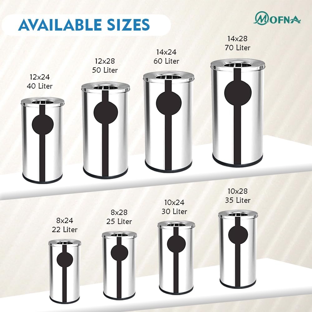 Mofna Stainless Steel Silver Ashcan Dustbin 22 Liter