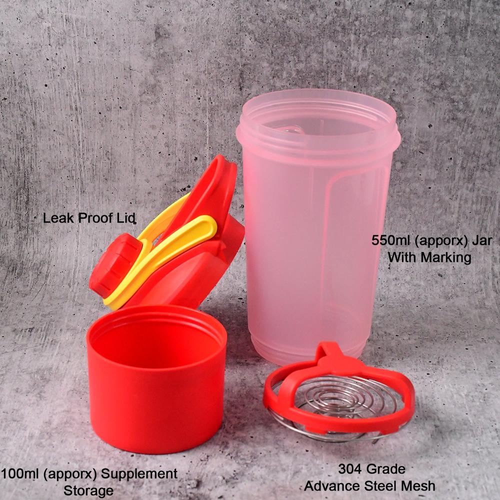 Supermom Plastic Premium Booster Gym Shaker Bottle with Mixing Ball (550ml / 1 Pc)