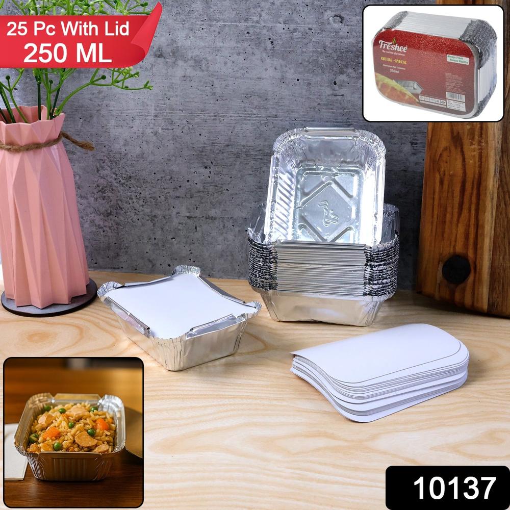Disposable Aluminium Food Containers With Lids  250 Ml Capacity (pack Of 25) - Color: Mix