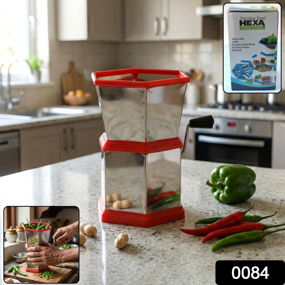Manual Hexa-Style Hand-Operated Chilli Cutter (1 Pc) - Color: Mix
