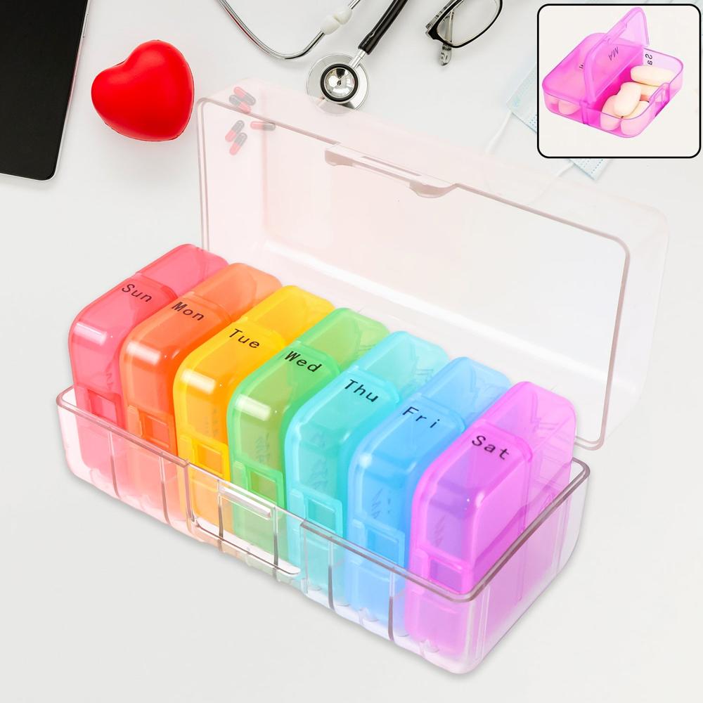 Weekly 7 Day Rainbow Color Pill Organizer Box - Color: Mix