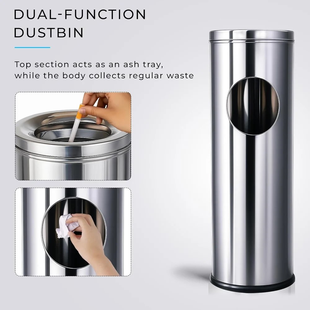 Mofna Stainless Steel Silver Ashcan Dustbin 30 Liter