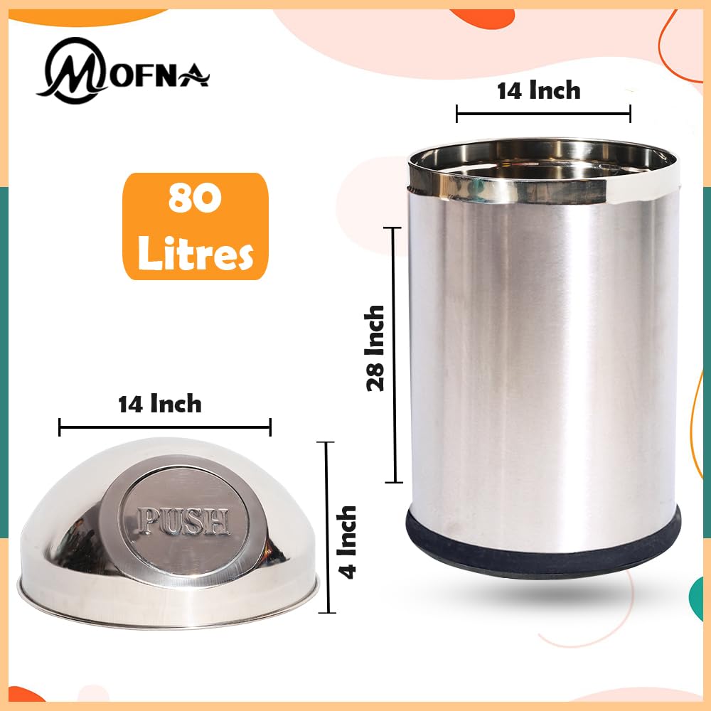 MOfna Stainless Steel Silver Pushcan Dustbin 22 Liter