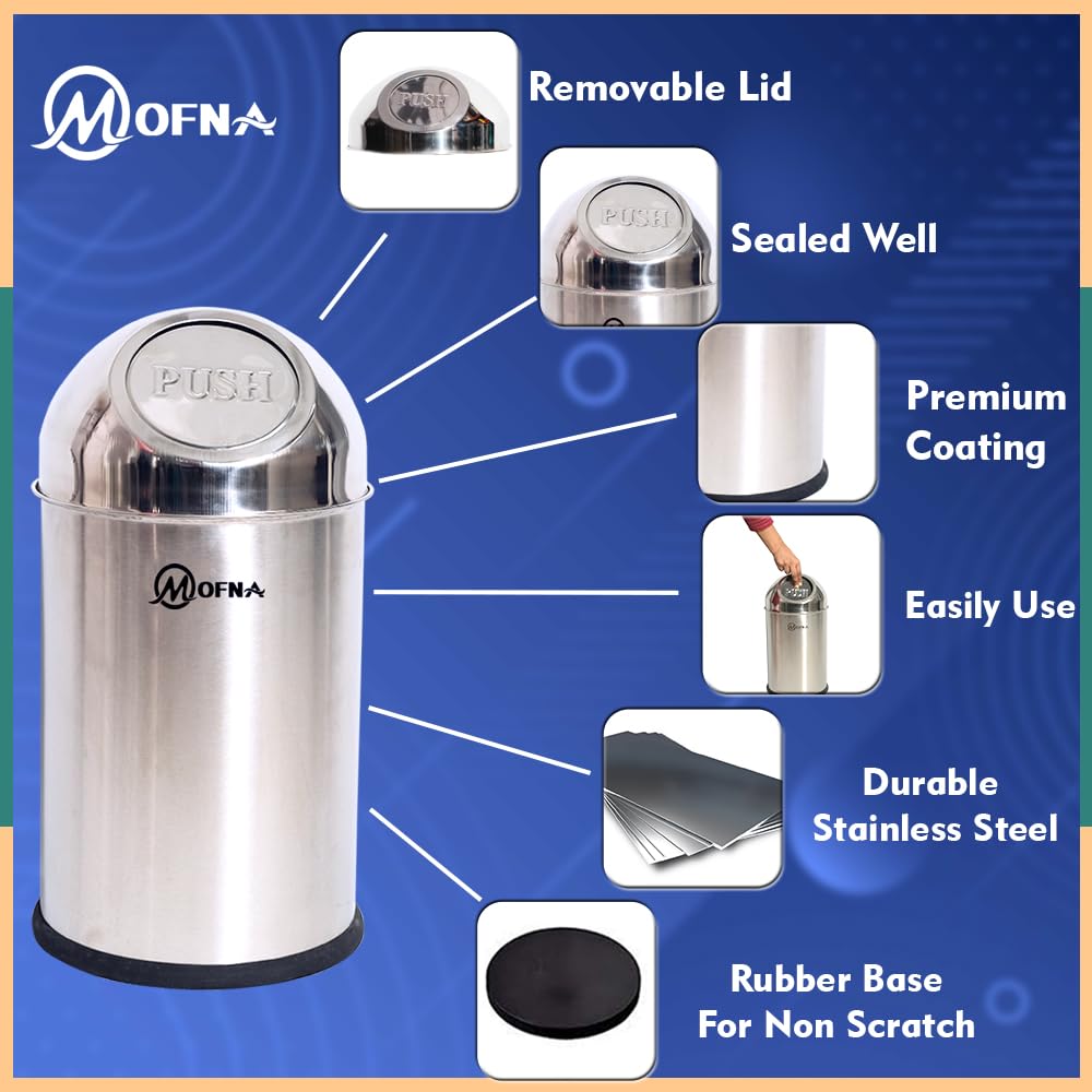 MOfna Stainless Steel Silver Pushcan Dustbin 22 Liter