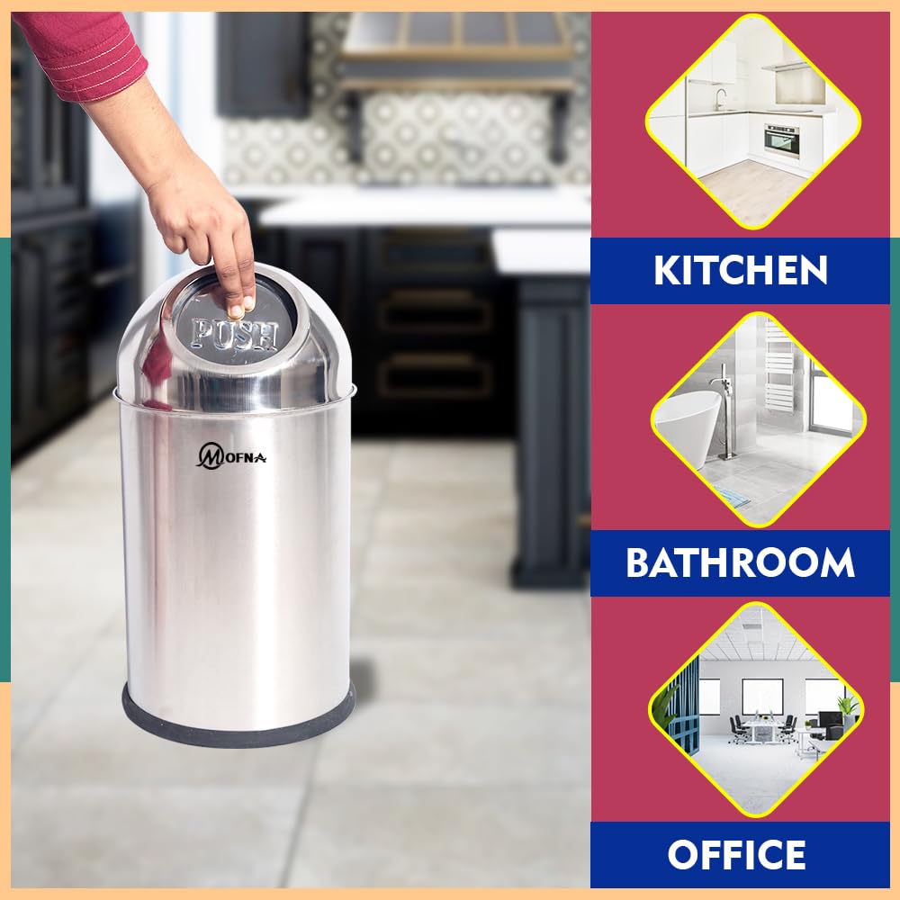 MOfna Stainless Steel Silver Pushcan Dustbin 22 Liter