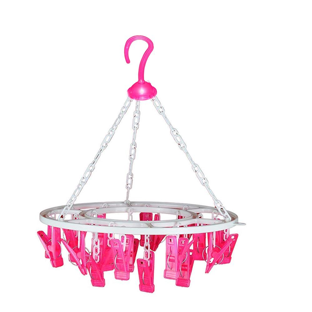 Plastic Round Cloth Drying Stand Hanger With 24 Clips (multicolour) - Color: Mix
