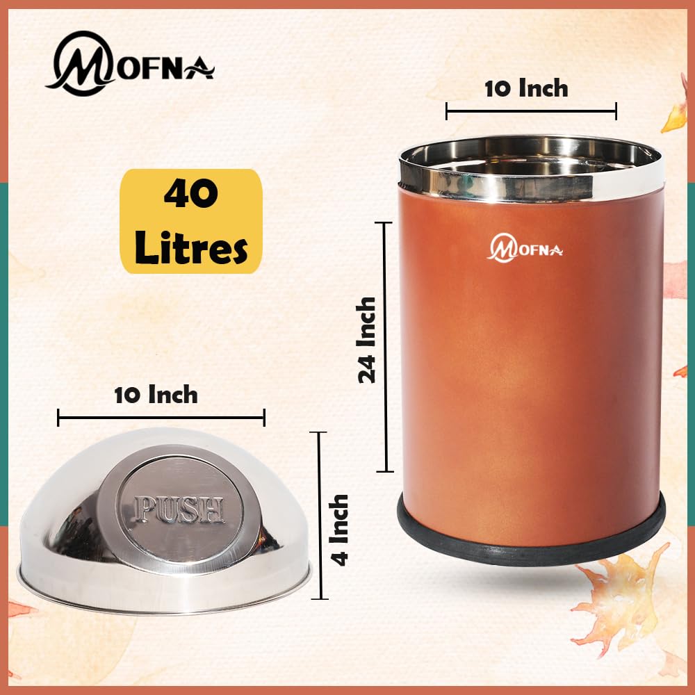 Mofna Stainless Steel Brown Pushcan Dustbin 25 Liter