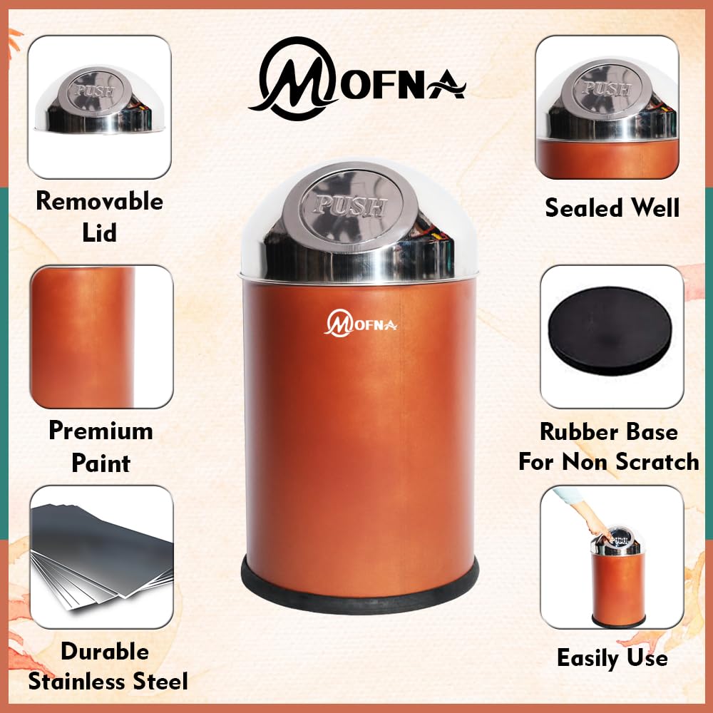 Mofna Stainless Steel Brown Pushcan Dustbin 25 Liter