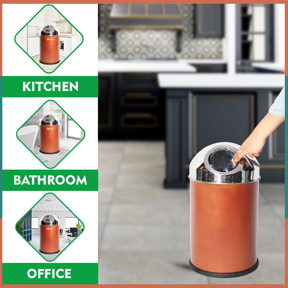 Mofna Stainless Steel Brown Pushcan Dustbin 25 Liter