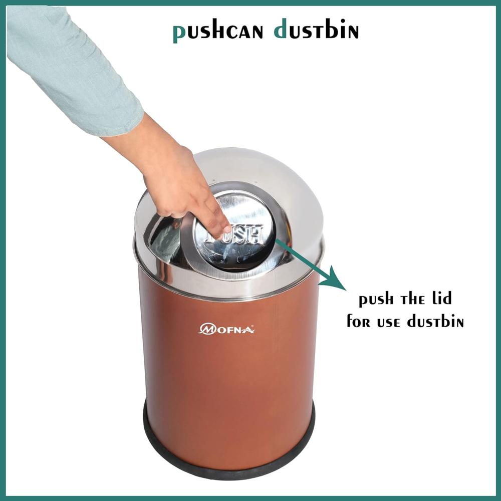 Mofna Stainless Steel Brown Pushcan Dustbin 25 Liter