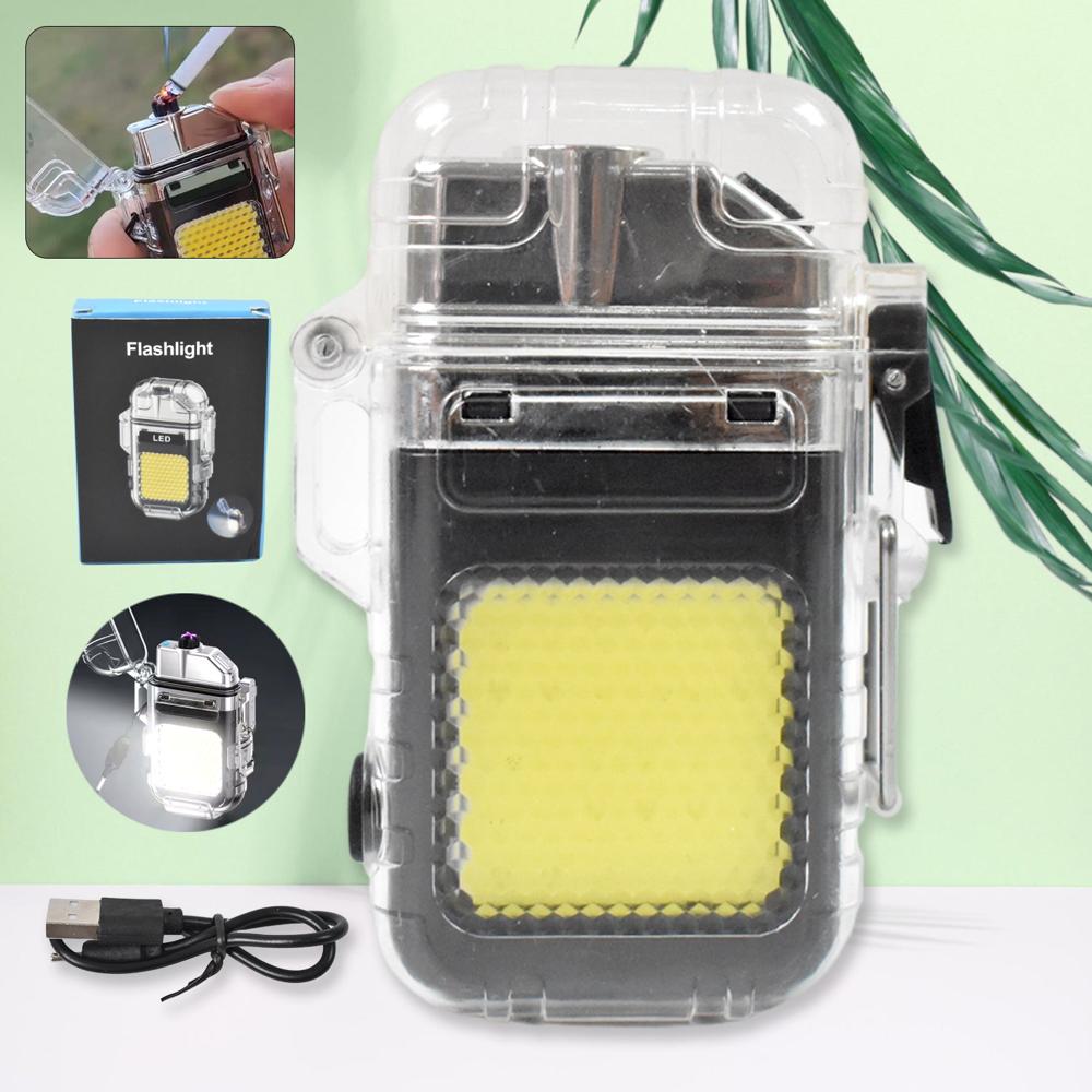 Usb Rechargeable Electric Lighter & 3 Modes Cob Flashlight (1 Pc) - Color: Mix
