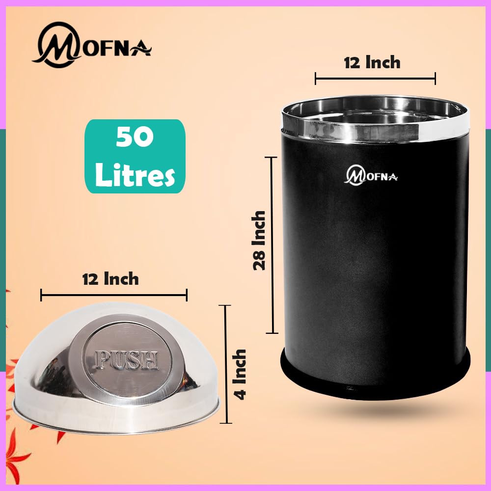 Mofna Stainless Steel Black Pushcan Dustbin 20 Liter