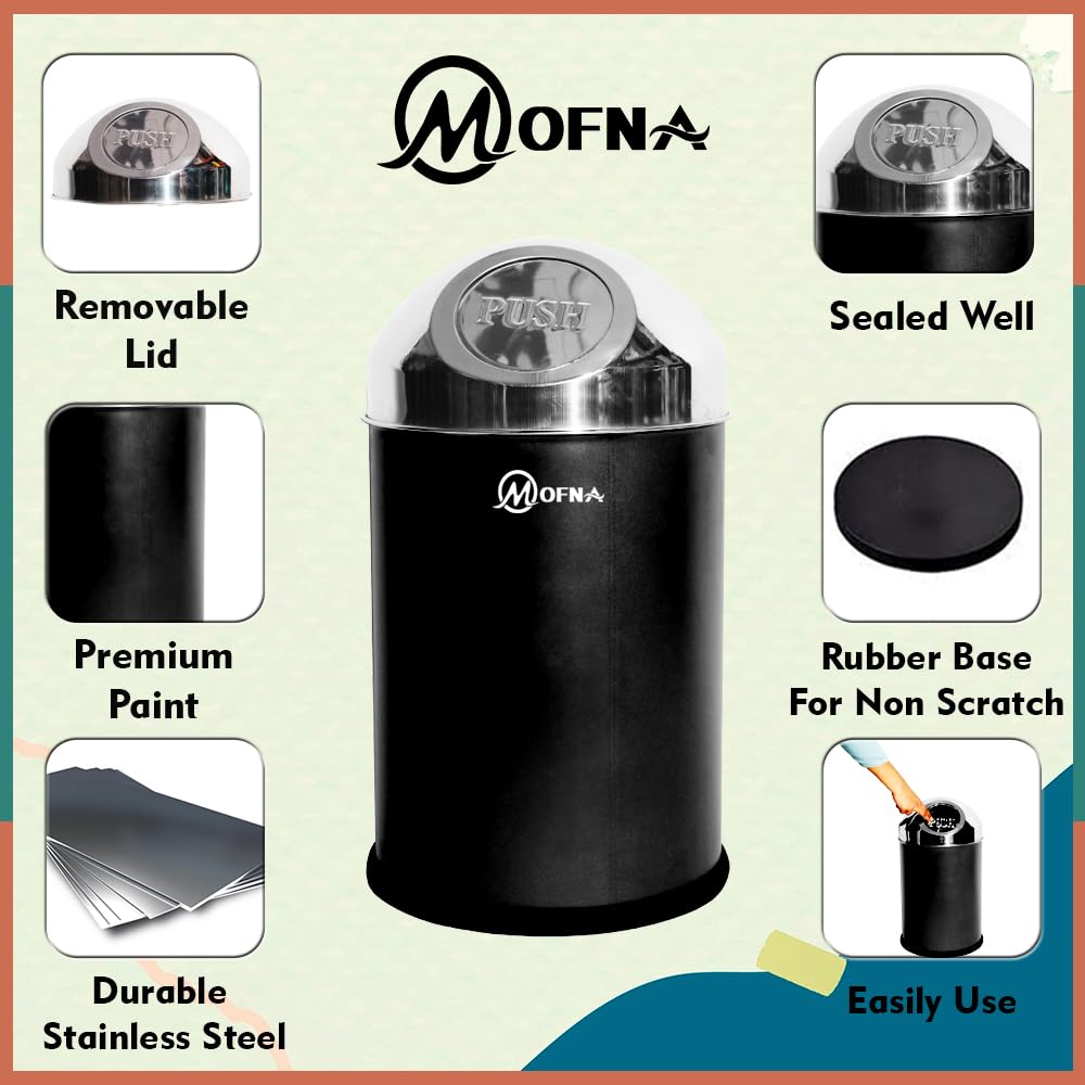 Mofna Stainless Steel Black Pushcan Dustbin 20 Liter