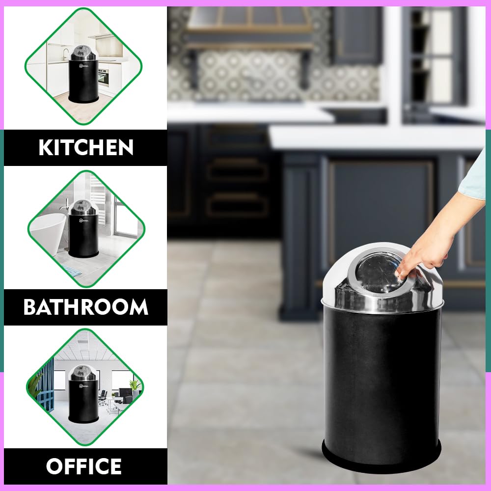 Mofna Stainless Steel Black Pushcan Dustbin 20 Liter