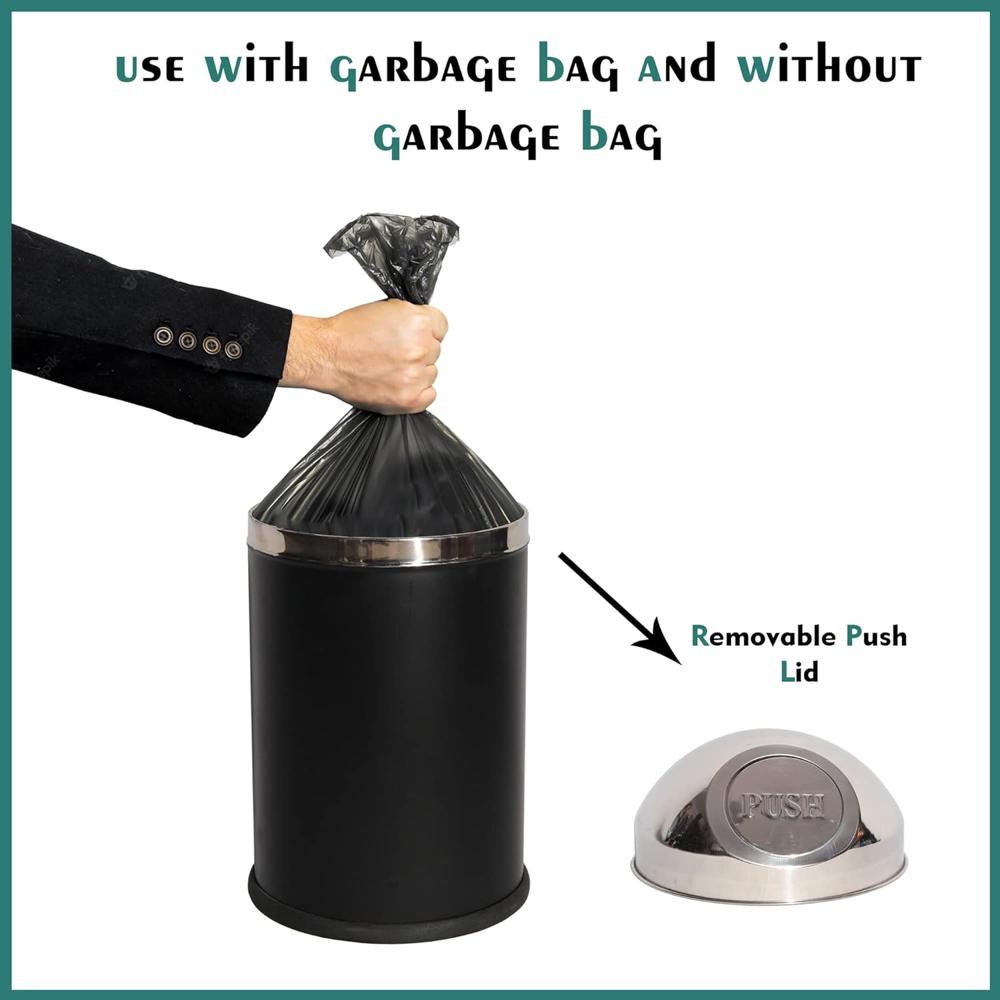 Mofna Stainless Steel Black Pushcan Dustbin 20 Liter