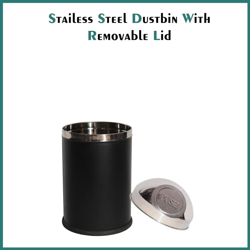 Mofna Stainless Steel Black Pushcan Dustbin 20 Liter