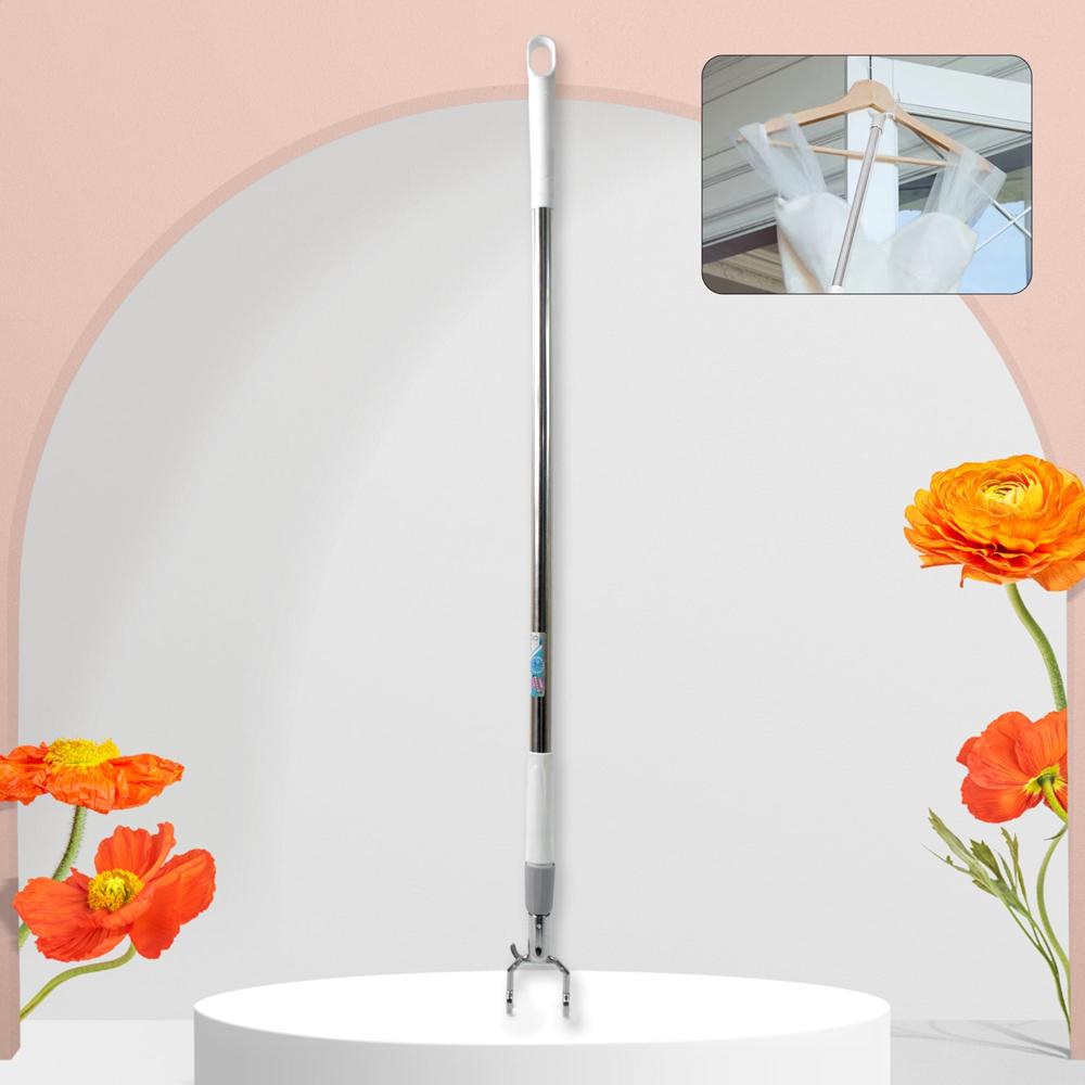 Stainless Steel Telescopic Pole Clothes Hooks Hanger (1 Pc / 155 Cm) - Color: Mix