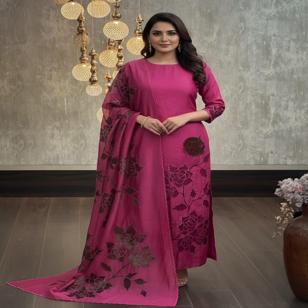 Silk Chanderi Cut-Work Suits 3Pc Set - Color: Assortted Colours