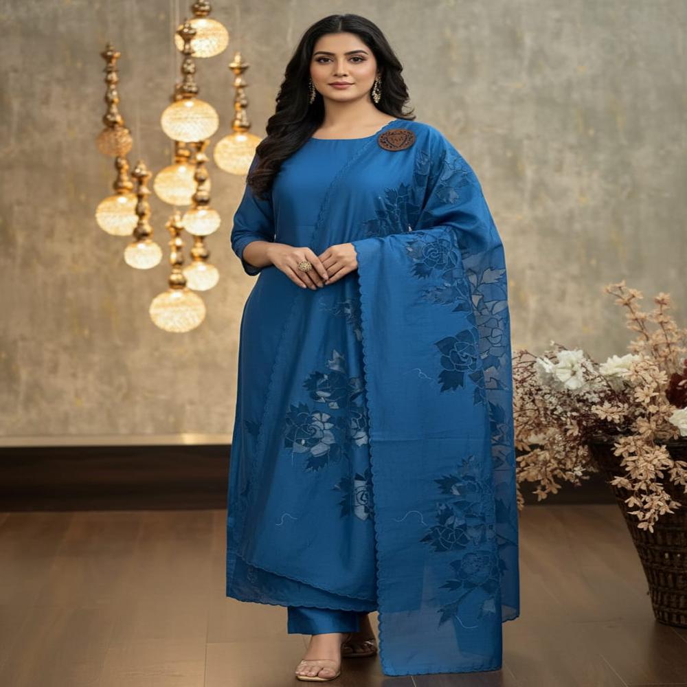 Silk Chanderi Cut-work Suits 3pc Set - Color: Assortted Colours