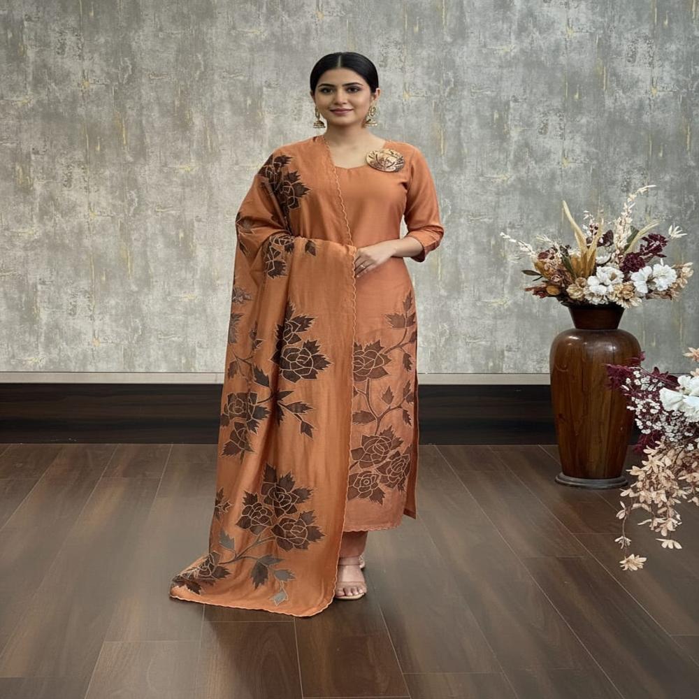Silk Chanderi Cut-work Suits 3pc Set - Color: Assortted Colours
