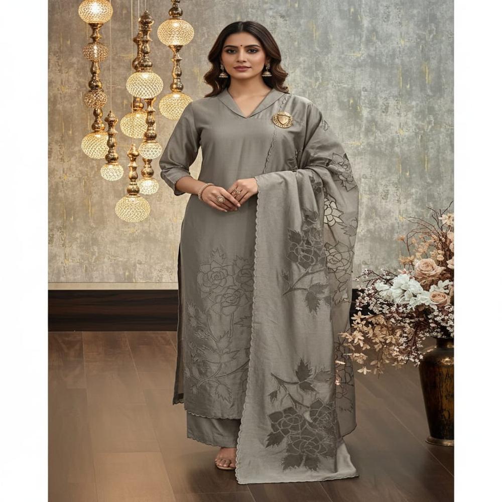 Silk Chanderi Cut-work Suits 3pc Set - Color: Assortted Colours