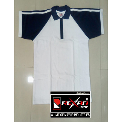 White And Navy Blue School Uniform Polo T-Shirt