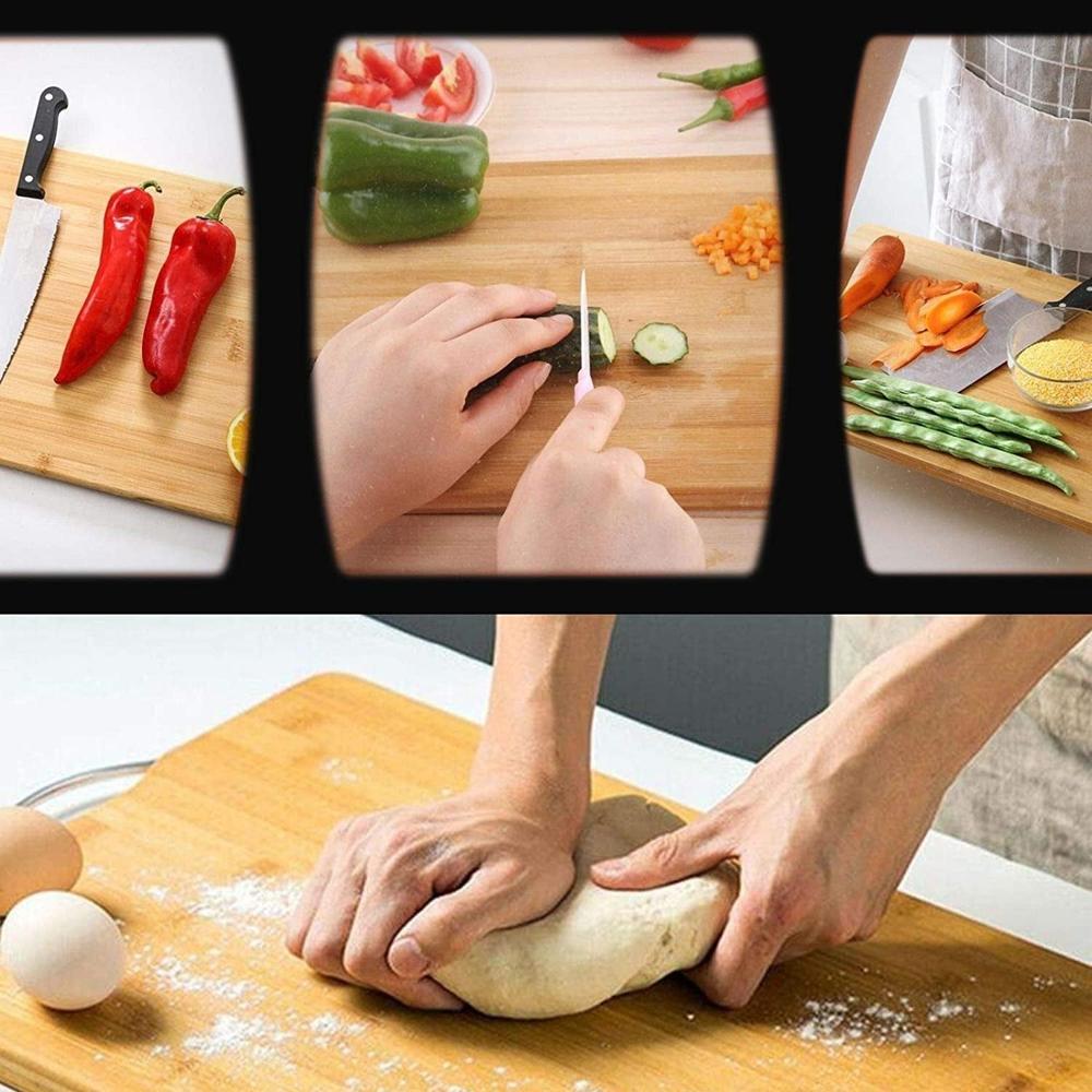 Thick Wooden Bamboo Kitchen Chopping Board with Holder for Fruits & Meat