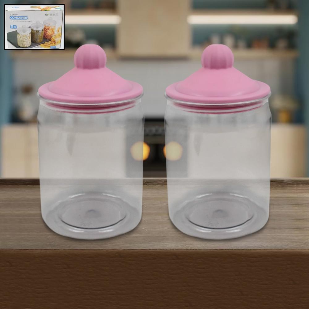 Transparent Kitchen Plastic Container/ Jar Set (2 Pcs Set / 1100 Ml Approx) - Color: Mix