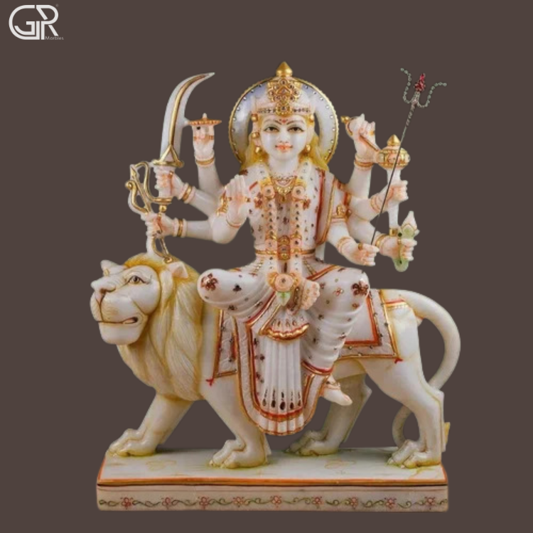 Marble Durga Mata On Tiger Statue