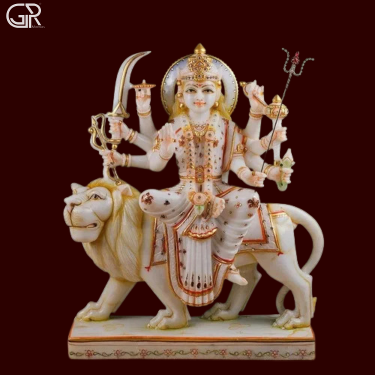 Marble Durga Mata On Tiger Statue