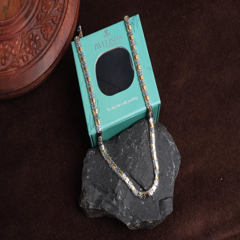 Premium Dual Tone White Metal Chain Necklace | Gold & Silver Finish | Stylish & Durable | 1 Year Warranty | Daily & Party Wear