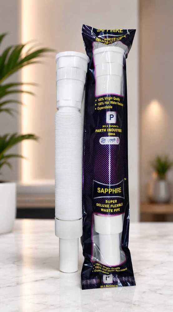 36 mm PP Collapsible Waste Pipe - Polypropylene 36 mm White, High Flexibility, Push Fit Slip Joint, Smooth Finish